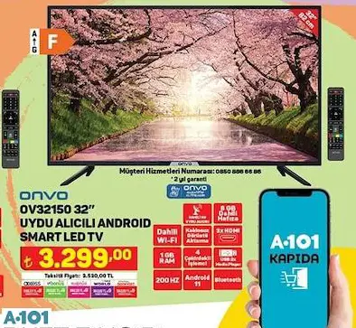 ONVO 32 UYDU ALICILI ANDROİD SMART LED TV/AKILLI TELEVİZYON